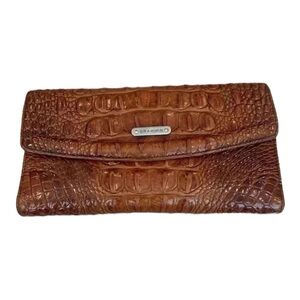 Brahmin Soft Checkbook Wallet Forest Pecan Croc Embossed Melbourne Leather Purse